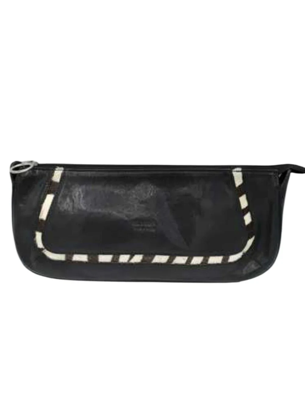 Claudia Pirenze Italian Leather /‎ Calf Hair Black Clutch with Zebra-Trim Accent